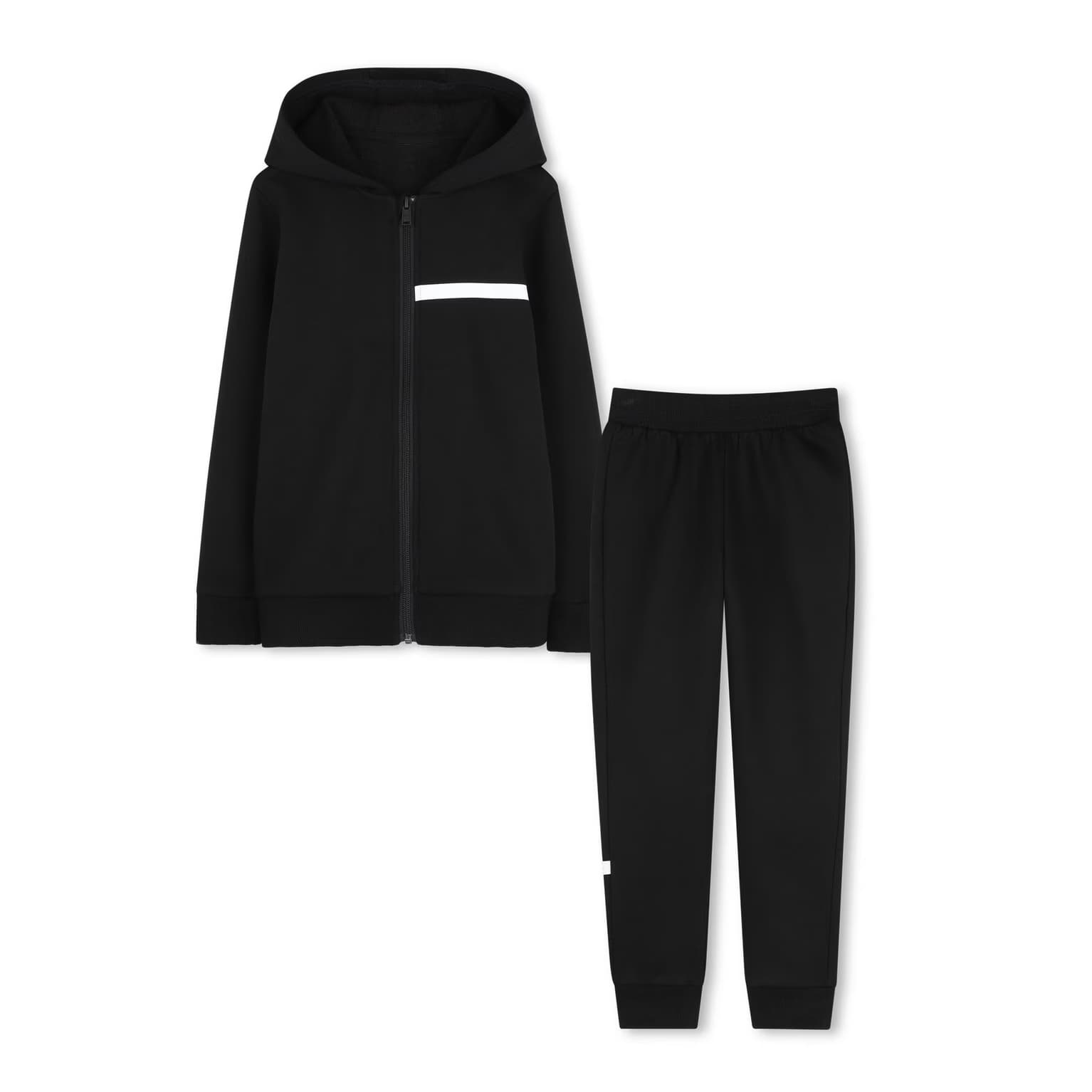 Kids Black Tracksuit 2-Piece Set Full Zip Hooded Sweatshirt & Joggers Casual Activewear