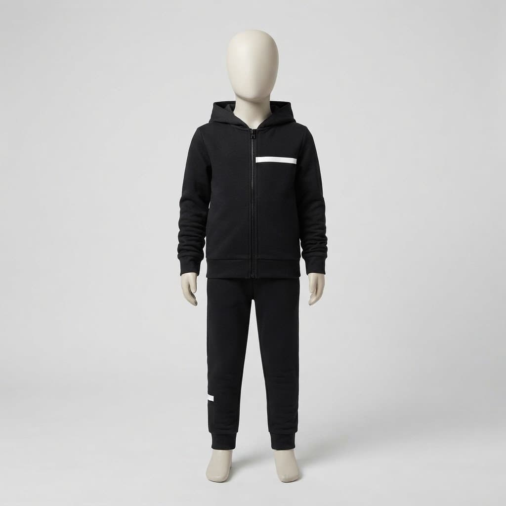 Kids Black Tracksuit 2-Piece Set Full Zip Hooded Sweatshirt & Joggers Casual Activewear - Selected Color View